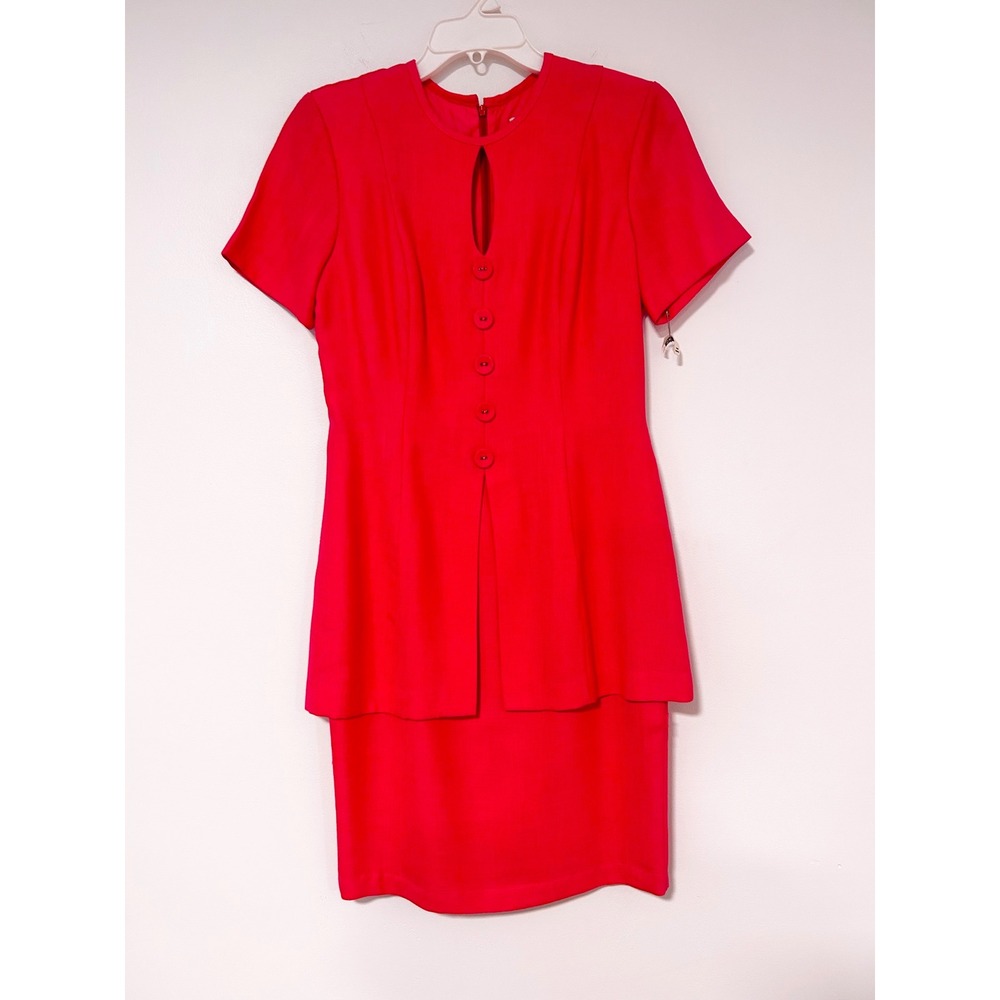 Misty Lane Vintage PINK/Red Peplum Sheath Dress Short Sleeve Keyhole ILGWU 4